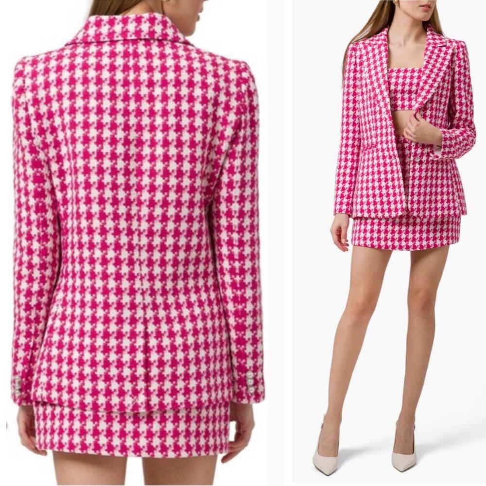 NWT‎ WAYF Women's Houndstooth Tweed Blazer & Skirt Two-Piece Set Size XS - Picture 2 of 12